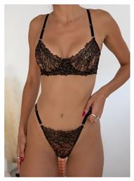 Σετ Εσωρούχων με String Μαύρο The Fashion Project