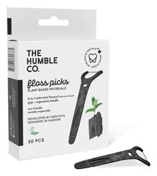 . Floss Picks Grip with Charcoal Οδοντικό Νήμα με Γεύση Μέντα και Λαβή σε Μαύρο χρώμα 50τμχ The Humble Co