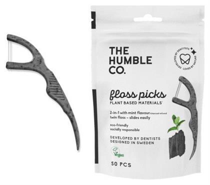 . Floss Picks with Charcoal Οδοντικό Νήμα με Γεύση Μέντα και Λαβή σε Μαύρο χρώμα 50τμχ The Humble Co