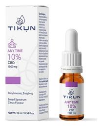 Tikun Any Time Έλαιο Κάνναβης σε Σταγόνες 1000mg με 10% CBD με Γεύση Citrus 10ml