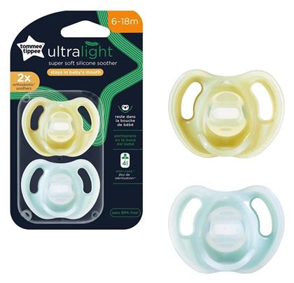 Ορθοδοντικές Πιπίλες Σιλικόνης Ultra Light για 6-18 μηνών Κίτρινο/Γαλάζιο 2τμχ Tommee Tippee