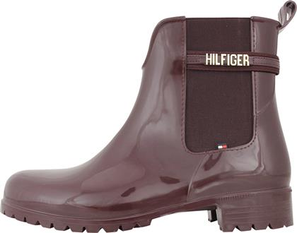Tommy Hilfiger Block Branding Rainboot Γυναικείες Γαλότσες σε Μπορντό Χρώμα από το MyShoe