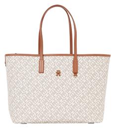 Δερμάτινη Γυναικεία Τσάντα Tote Χειρός Μπεζ Tommy Hilfiger