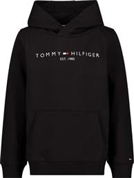 Tommy Hilfiger Fleece Παιδικό Φούτερ με Κουκούλα και Τσέπες Μαύρο Essential