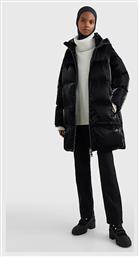 Μακρύ Γυναικείο Puffer Μπουφάν για Χειμώνα Μαύρο Tommy Hilfiger