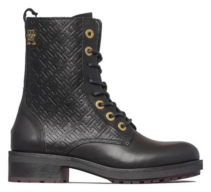Monogram Biker Δερμάτινα Παιδικά Αρβυλάκια με Κορδόνια Μαύρα Tommy Hilfiger