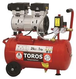 Oil Free SILENT Μονοφασικό Κομπρεσέρ Αέρος με Ισχύ 1hp και Αεροφυλάκιο 24lt Toros