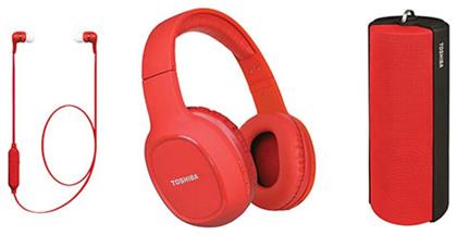 RZE-BT160H Combo Pack Ασύρματα / Ενσύρματα On Ear Sports Ακουστικά με 6 ώρες Λειτουργίας Κόκκινα HSP-3P19R Toshiba