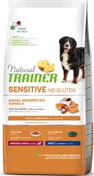Natural Sensitive Adult Medium/Maxi 12kg Ξηρά Τροφή χωρίς Γλουτένη για Ενήλικους Σκύλους Μεσαίων & Μεγαλόσωμων Φυλών με Σολομό Trainer