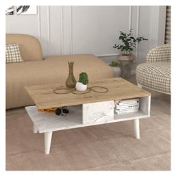 Τραπεζάκι Σαλονιού Andros 90x54x39.6cm Sapphire Oak - Λευκό Εφέ Μαρμάρου - Megapap