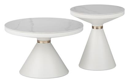 Τραπεζάκι Σαλονιού Coozlin 2τμχ Μ70xΠ70xΥ40εκ. Λευκό Μάρμαρο, Λευκό-χρυσό - Inart