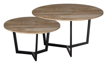 Τραπεζάκι Σαλονιού Teddy 2τμχ Μ80xΠ80xΥ45εκ. Μαύρο, Καρυδί - Woodwell