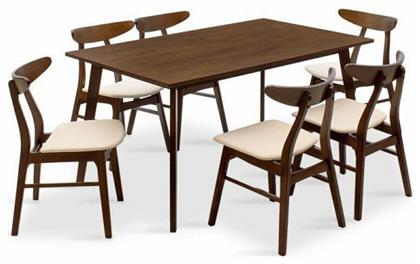 Τραπεζαρία Benson / Orlean 7τμχ Καρυδί / Μπεζ 150x90εκ. Pakoworld