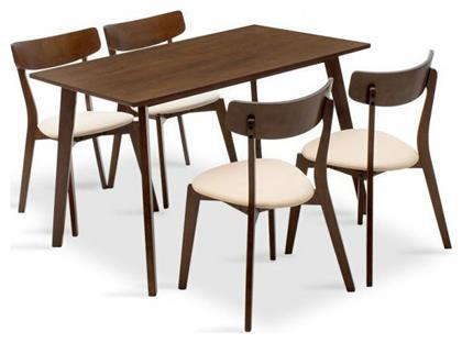 Τραπεζαρία Benson / Toto 5τμχ Καρυδί / Μπεζ 120x75εκ. Pakoworld
