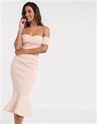 True Violet exclusive bardot sweetheart pephem midi dress in blush pink από το Asos