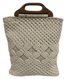 Τσάντα Macrame Κομβος 100% Βαμβάκι Natural With Wooden Handle 40x35 - Le Blanc