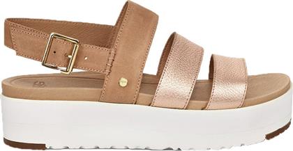 Ugg Australia Braelynn Γυναικεία Σανδάλια Flatforms σε Χρυσό Χρώμα από το Factory Outlet