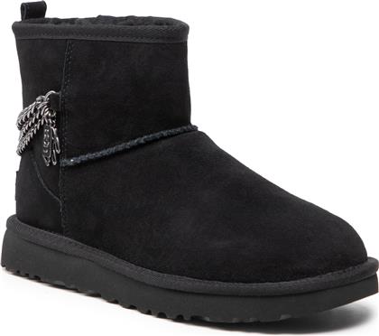 Classic Mini Chains Suede Γυναικεία Μποτάκια με Γούνα Μαύρα Ugg Australia