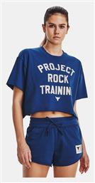 Project Rock Rival Terry Γυναικείο Αθλητικό Crop Top Κοντομάνικο Μπλε Μπλε Under Armour