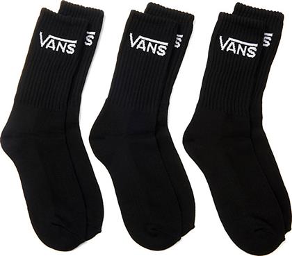 Vans Classic Crew Ανδρικές Μονόχρωμες Κάλτσες Μαύρες 3Pack