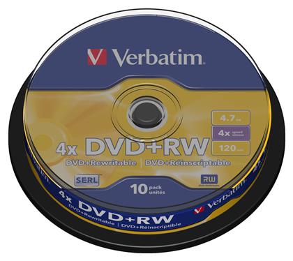 Επανεγγράψιμα DVD+RW 4x 4.7GB Cake Box 10τμχ Verbatim