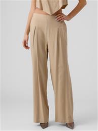 Vero Moda Γυναικεία Ψηλόμεση Υφασμάτινη Παντελόνα σε Wide Γραμμή σε Μπεζ Χρώμα
