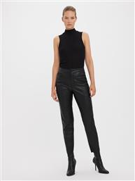 Vero Moda Γυναικείο Δερμάτινο Παντελόνι σε Κανονική Εφαρμογή Μαύρο