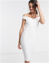 Vesper bardot pencil midi dress in white-Pink από το Asos