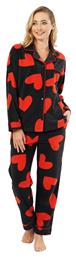 Vienetta Γυναικεία Χειμερινή Fleece Πυτζάμα Hearts Κουμπωτή-103211 Μαύρο-κόκκινο - Vienetta Secret