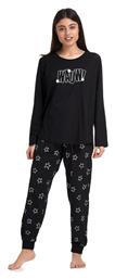 Vienetta Γυναικεία βαμβακερή πυτζάμα ''WAUW'' (Plus Size 1XL-3XL)-009163 Μαύρο - Vienetta Secret