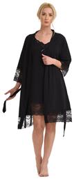 Vienetta homewear Set βαμβακερό νυχτικό με ρόμπα - 009180 Μαύρο - Vienetta Secret