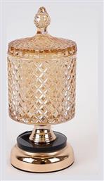 Vintage Φοντανιέρα Γυάλινη με Καπάκι 8.5x22x22cm Χρυσή - Estheti