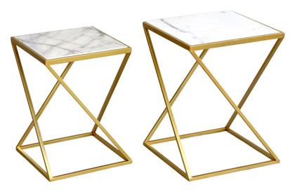 Βοηθητικό Τραπεζάκι Zoliene 43x43x56cm Χρυσό-λευκό Μαρμάρου - Pakketo