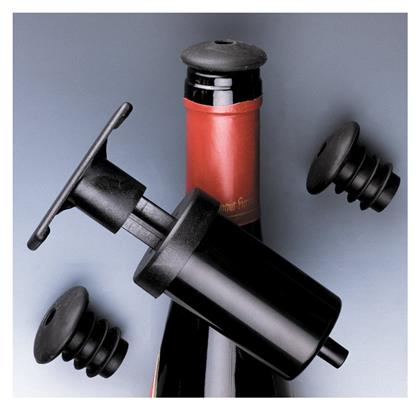 Wine Fresh 992401 Αντλία Αφαίρεσης Αέρα Μεταλλική με 2 Πώματα Μαύρη Wecomatic