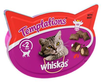 Temptations Λιχουδιές Σνακ με Μοσχάρι για Ενήλικες Γάτες 60gr Whiskas