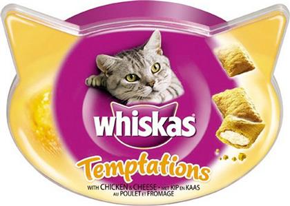 Whiskas Temptations Λιχουδιές Σνακ Γάτας με Κοτόπουλο & Τυρί 60gr