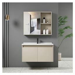 IDEA-1 Πάγκος με Νιπτήρα & Καθρέπτη Μ60xΒ45xΥ47cm Cream Woodwell