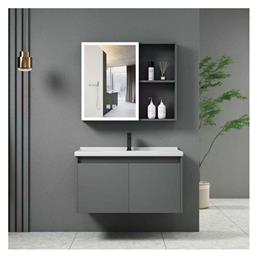 IDEA-1 Πάγκος με Νιπτήρα & Καθρέπτη Μ60xΒ45xΥ47cm Γκρι Woodwell