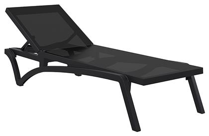 Ξαπλώστρα Πλαστική Pacific με Ύφασμα Textilene & Ρόδες Black-Black 193x68x35εκ. Siesta Exclusive