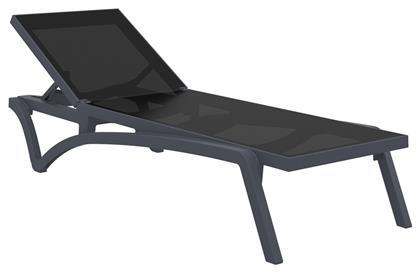 Ξαπλώστρα Πλαστική Pacific με Ύφασμα Textilene & Ρόδες Black-Dark Grey 193x68x35εκ. Siesta Exclusive