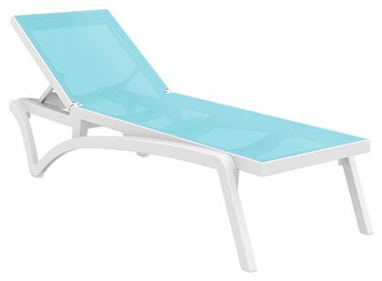 Ξαπλώστρα Πλαστική Pacific με Ύφασμα Textilene & Ρόδες Turquoise-White 193x68x35εκ. Siesta Exclusive
