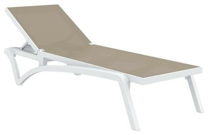Ξαπλώστρα Πλαστική Pacific με Ύφασμα Textilene & Ρόδες White/Taupe 193x68x35εκ. Siesta Exclusive