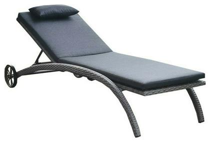 Ξαπλώστρα Rattan με Μαξιλάρι & Ρόδες Γκρι 210x70x40εκ. Lianos