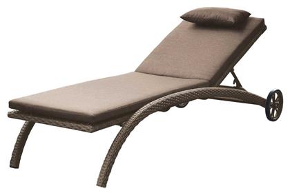 Ξαπλώστρα Rattan με Μαξιλάρι & Ρόδες Καφέ 210x70x40εκ. Lianos