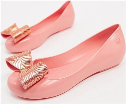 Zaxy bow flat shoes in coral chrome-Pink από το Asos