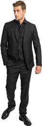 Zegna Single-breasted Three-piece Suit Ανδρικό Κοστούμι Με Γιλέκο Μαύρο